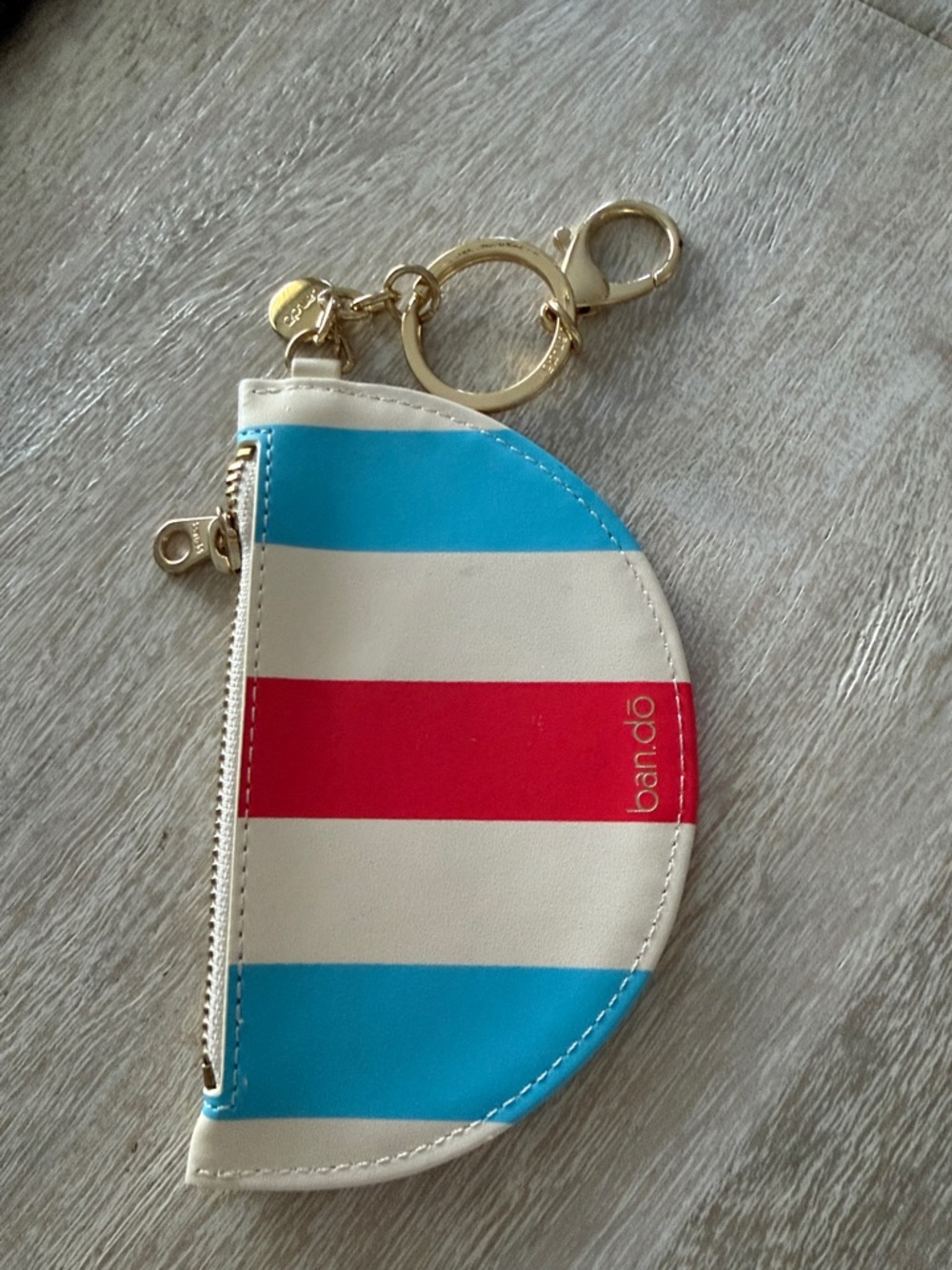 Ban.do striped coin pouch keychain or purse charm- blue white red NWOT